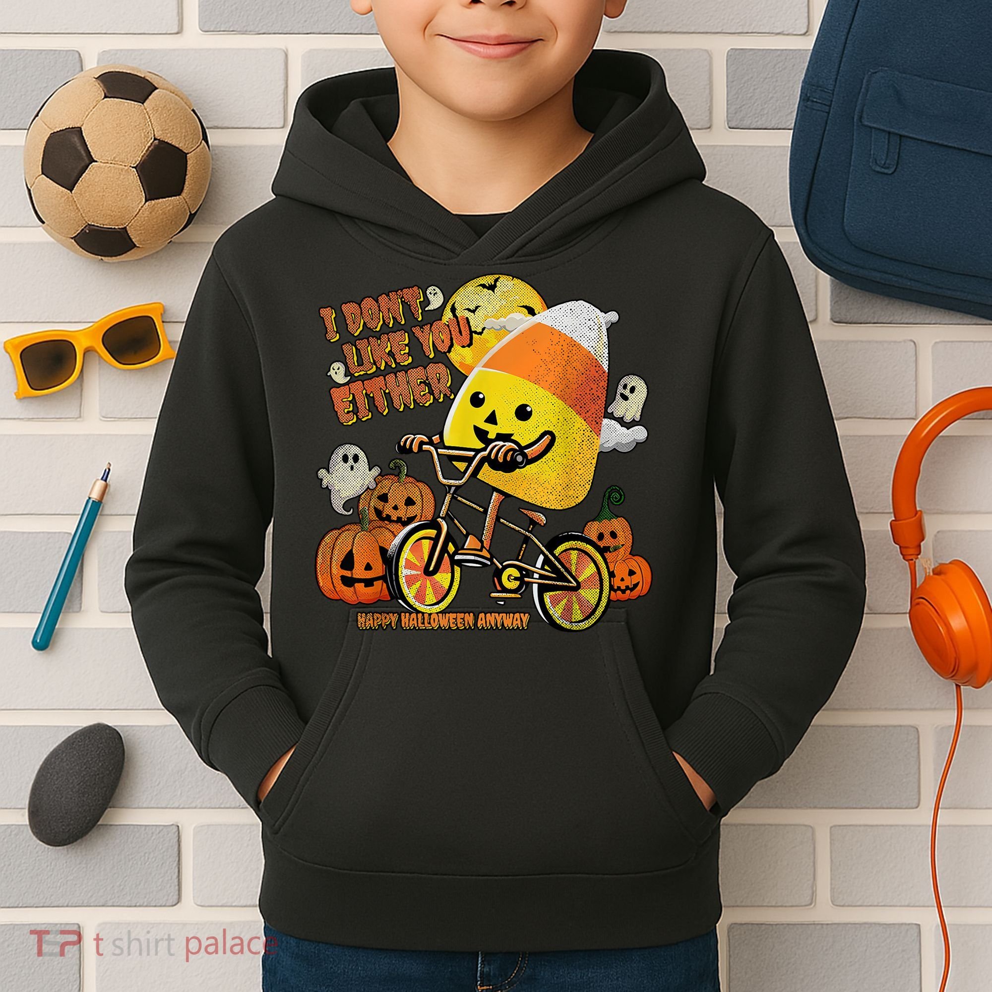 Halloween Costume Team Candy Corn I DonT Like You Either Kids Hoodie