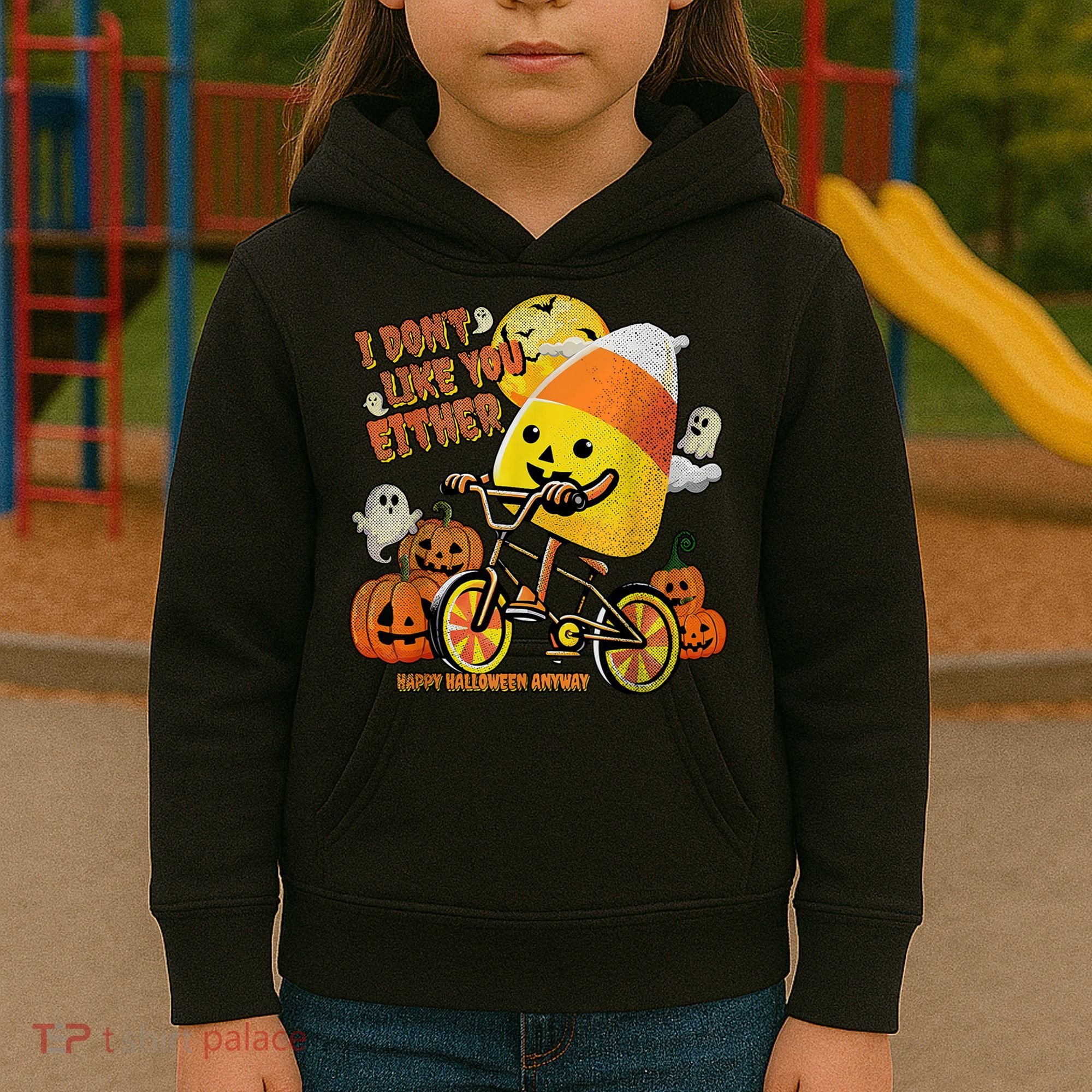 Halloween Costume Team Candy Corn I DonT Like You Either Kids Hoodie