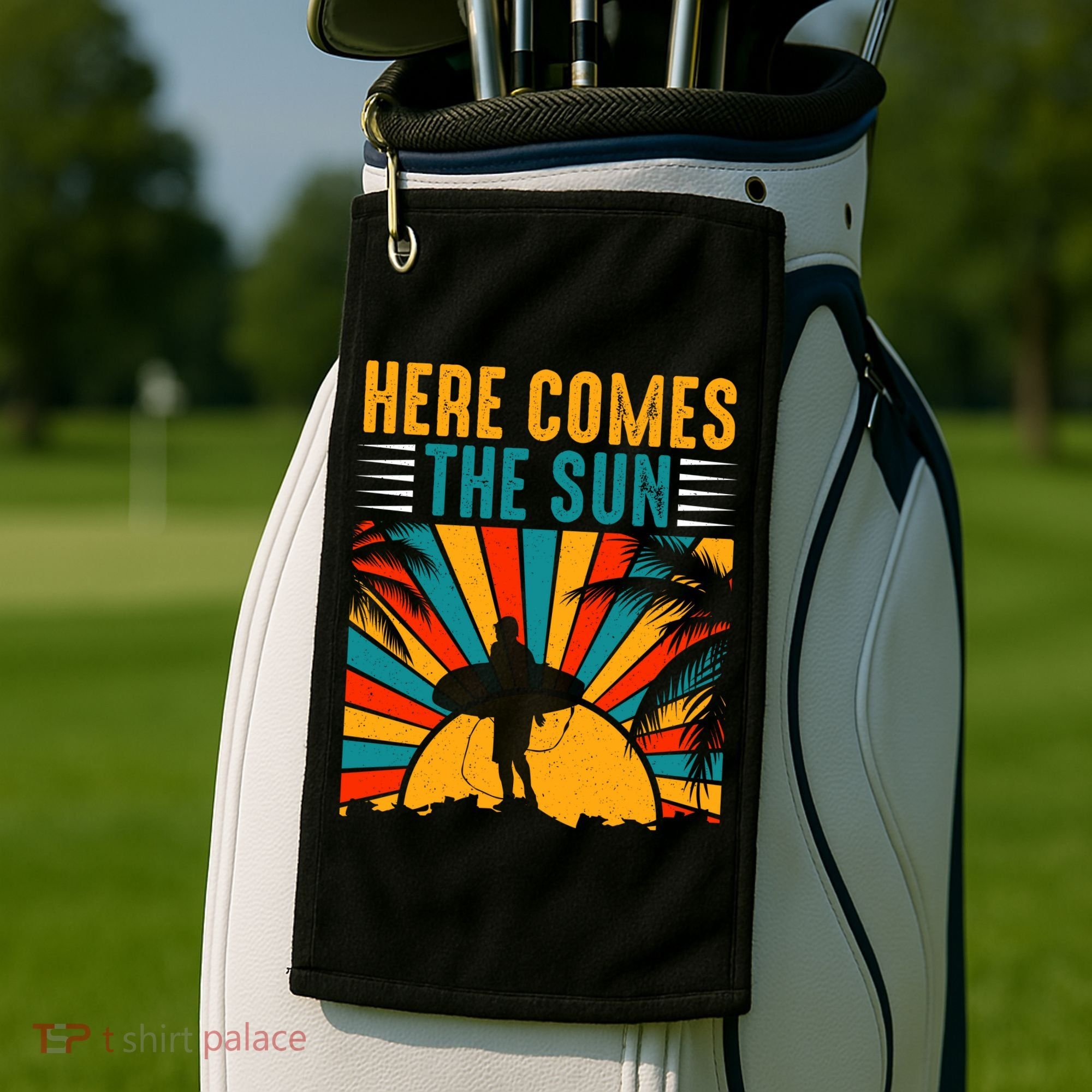 Here Comes The Sun | Surfing Summer Surf Surfer Gift Golf Towel