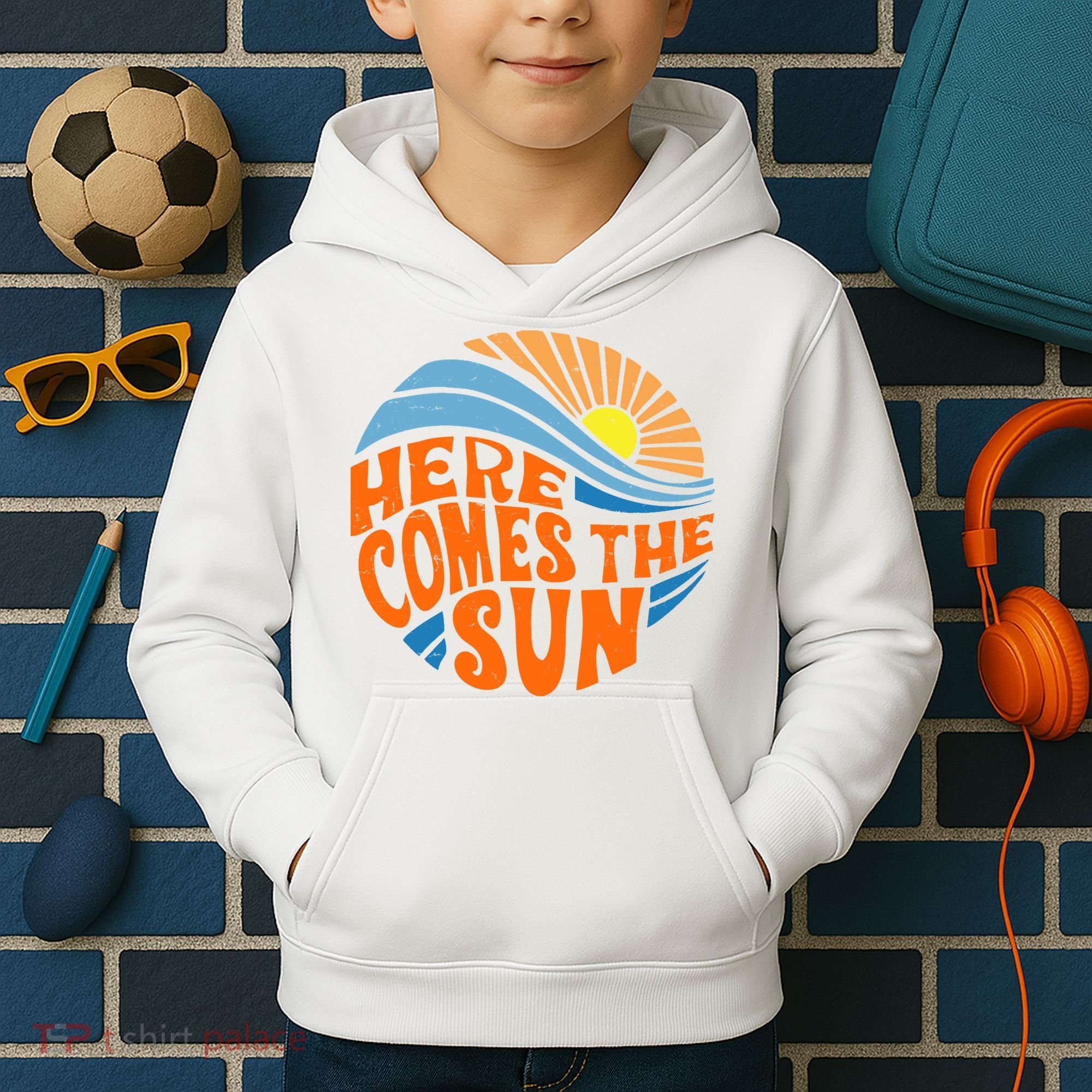 Here Comes The Sun Retro Summer Kids Hoodie