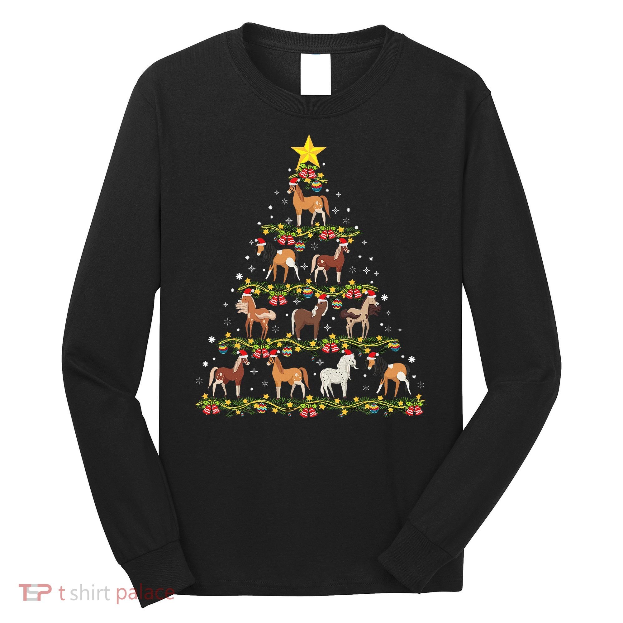 Horses Christmas Tree Horse Xmas Ornaments Long Sleeve Shirt
