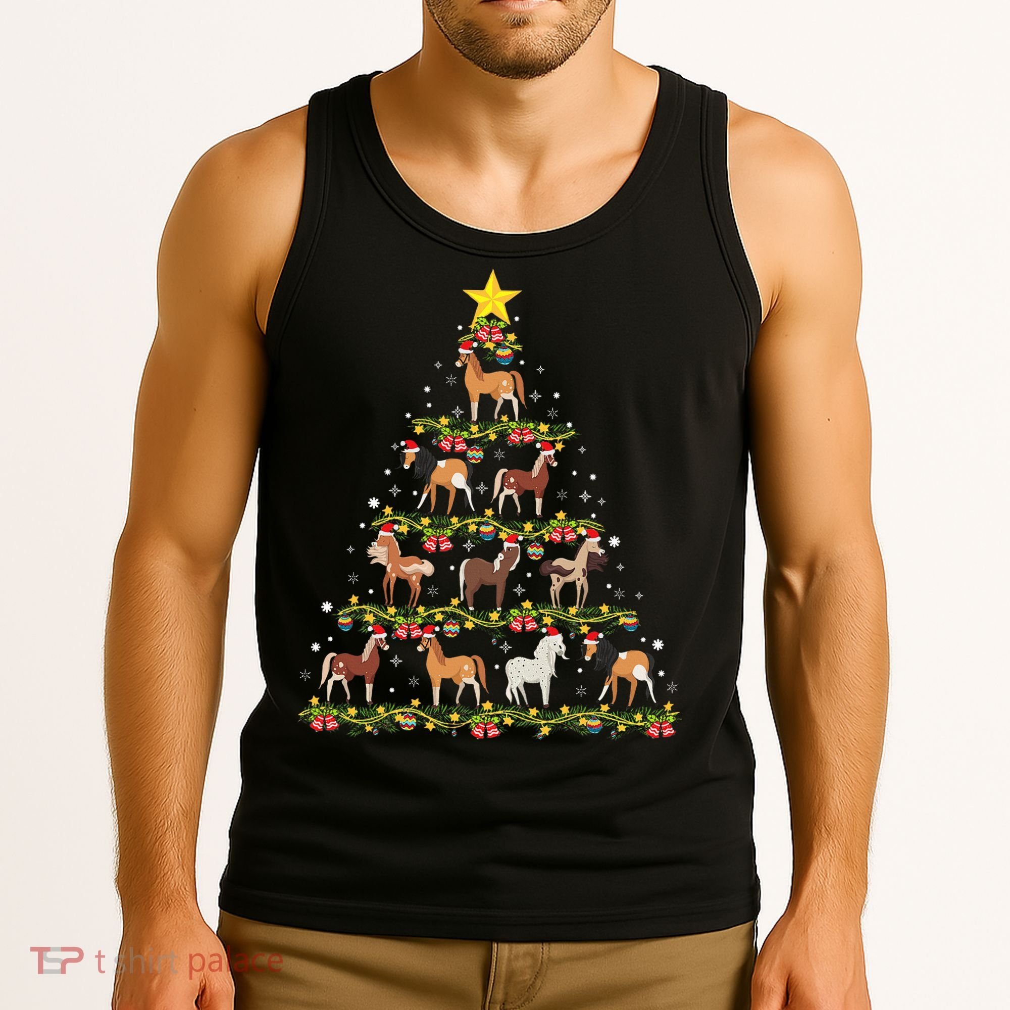 Horses Christmas Tree Horse Xmas Ornaments Tank Top