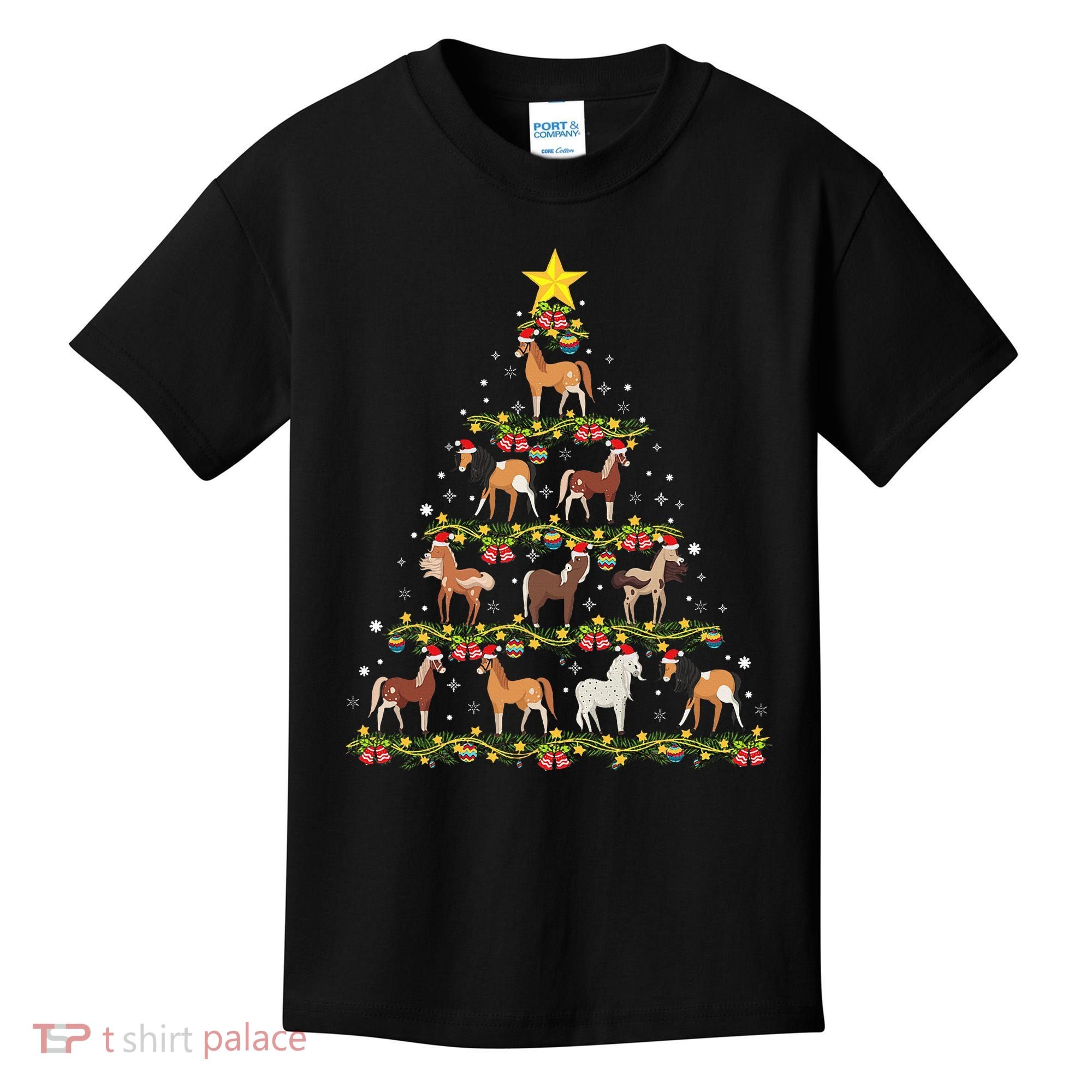 Horses Christmas Tree Horse Xmas Ornaments Kids T-Shirt