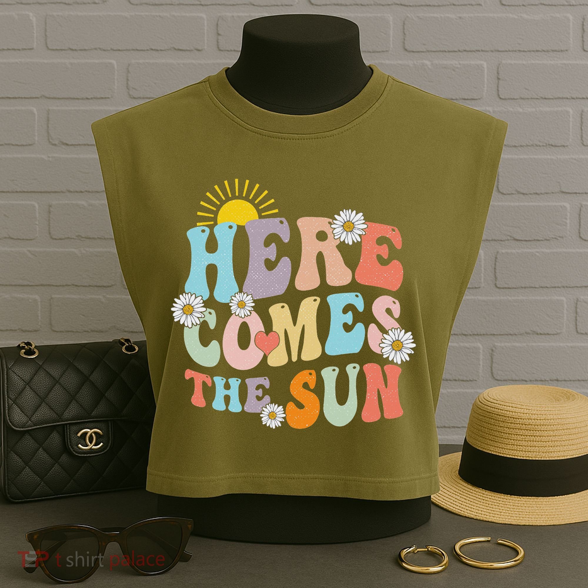Here Comes The Sun Summer Vacation Beach Family Matching Garment-Dyed Women's Muscle Tee
