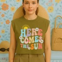 Here Comes The Sun Summer Vacation Beach Family Matching Garment-Dyed Women's Muscle Tee thumb 4