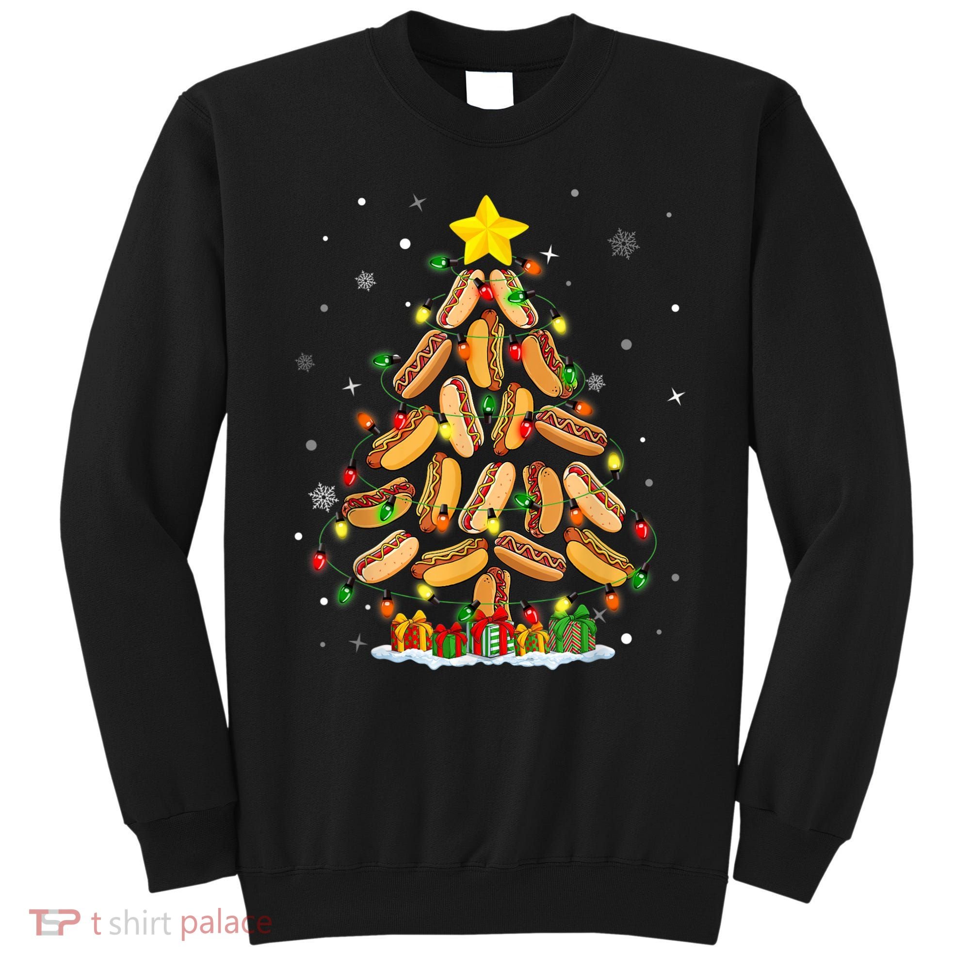 Hotdog Christmas Tree Merry Christmas Hotdog Lovers Sweatshirt