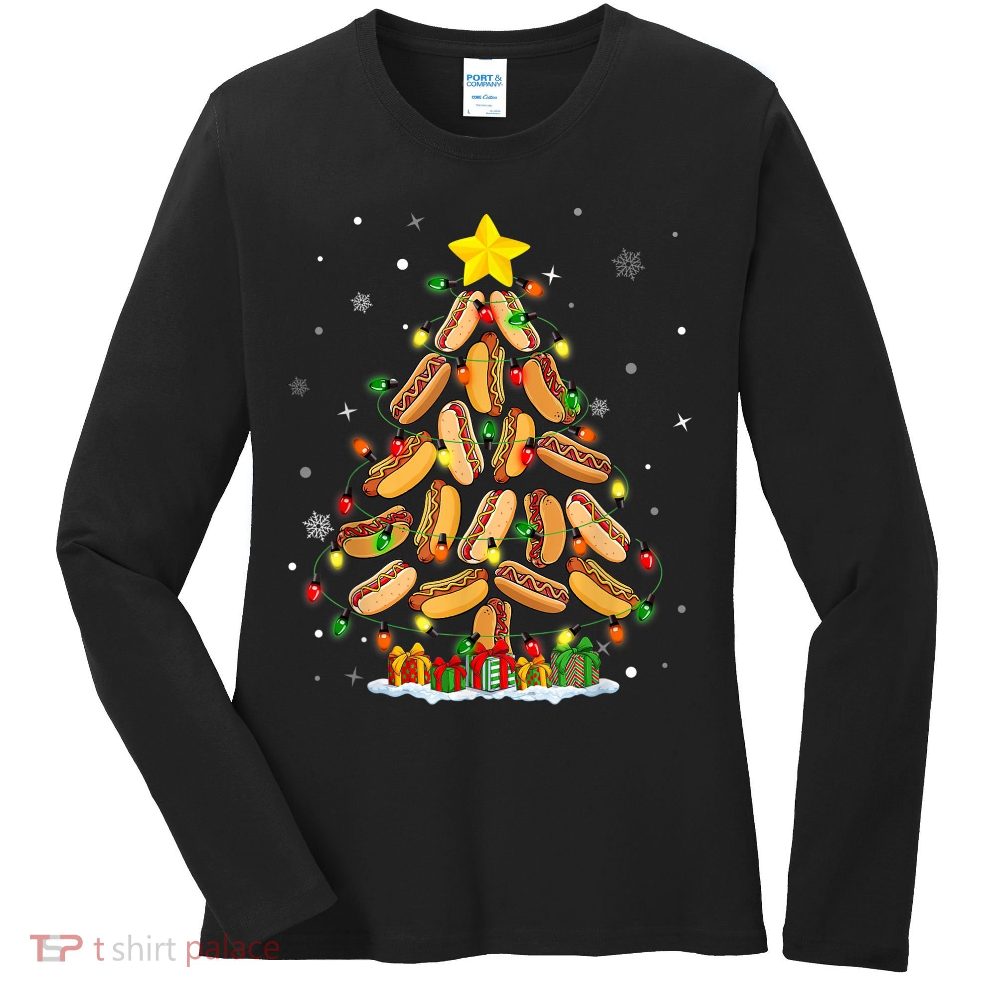 Hotdog Christmas Tree Merry Christmas Hotdog Lovers Women's Long Sleeve Shirt