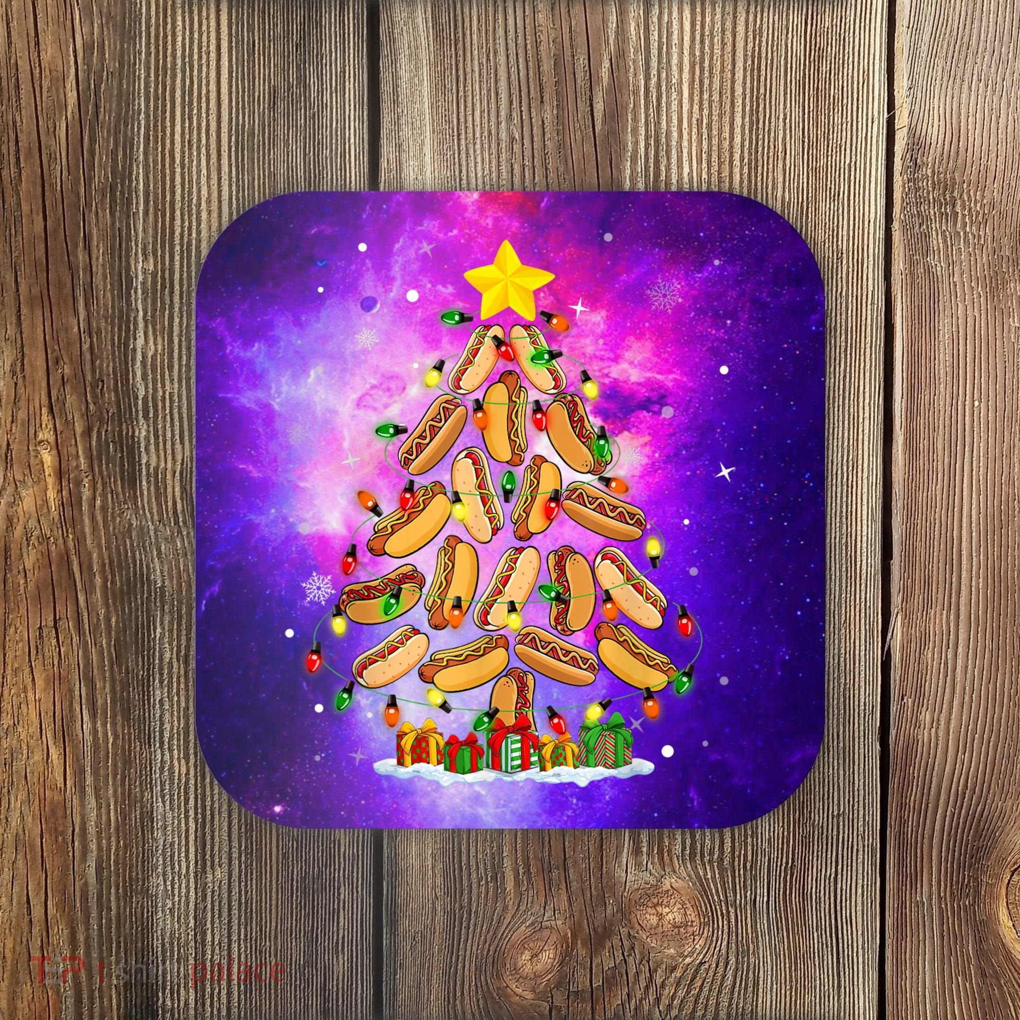 Hotdog Christmas Tree Merry Christmas Hotdog Lovers Coaster