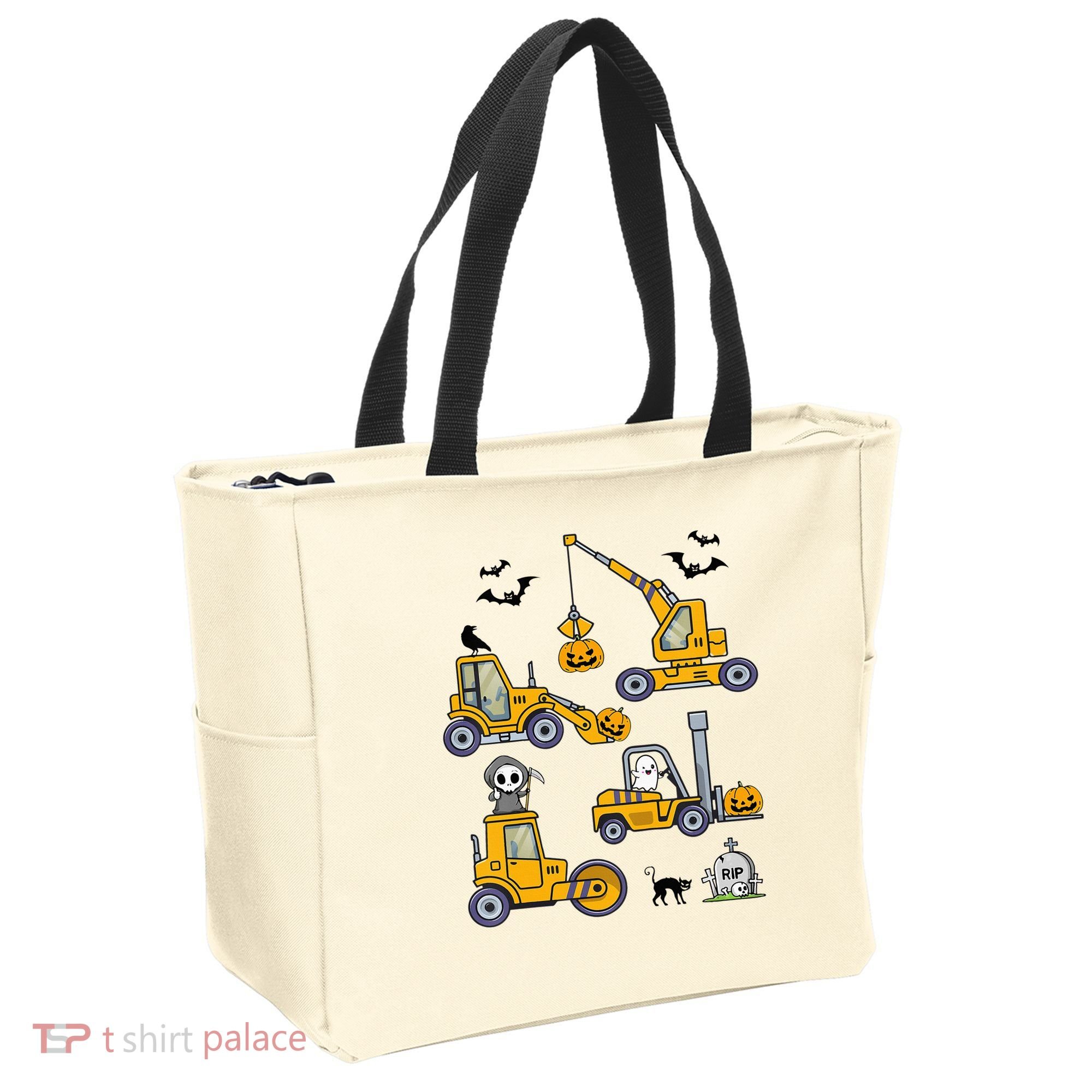 Halloween Construction Vehicles Truck Pumpkin  Tote Bag