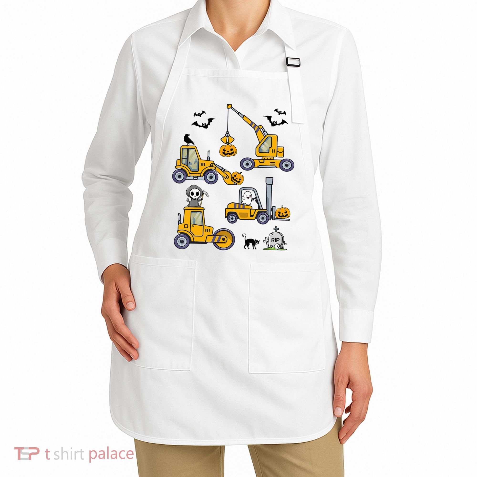 Halloween Construction Vehicles Truck Pumpkin  Apron