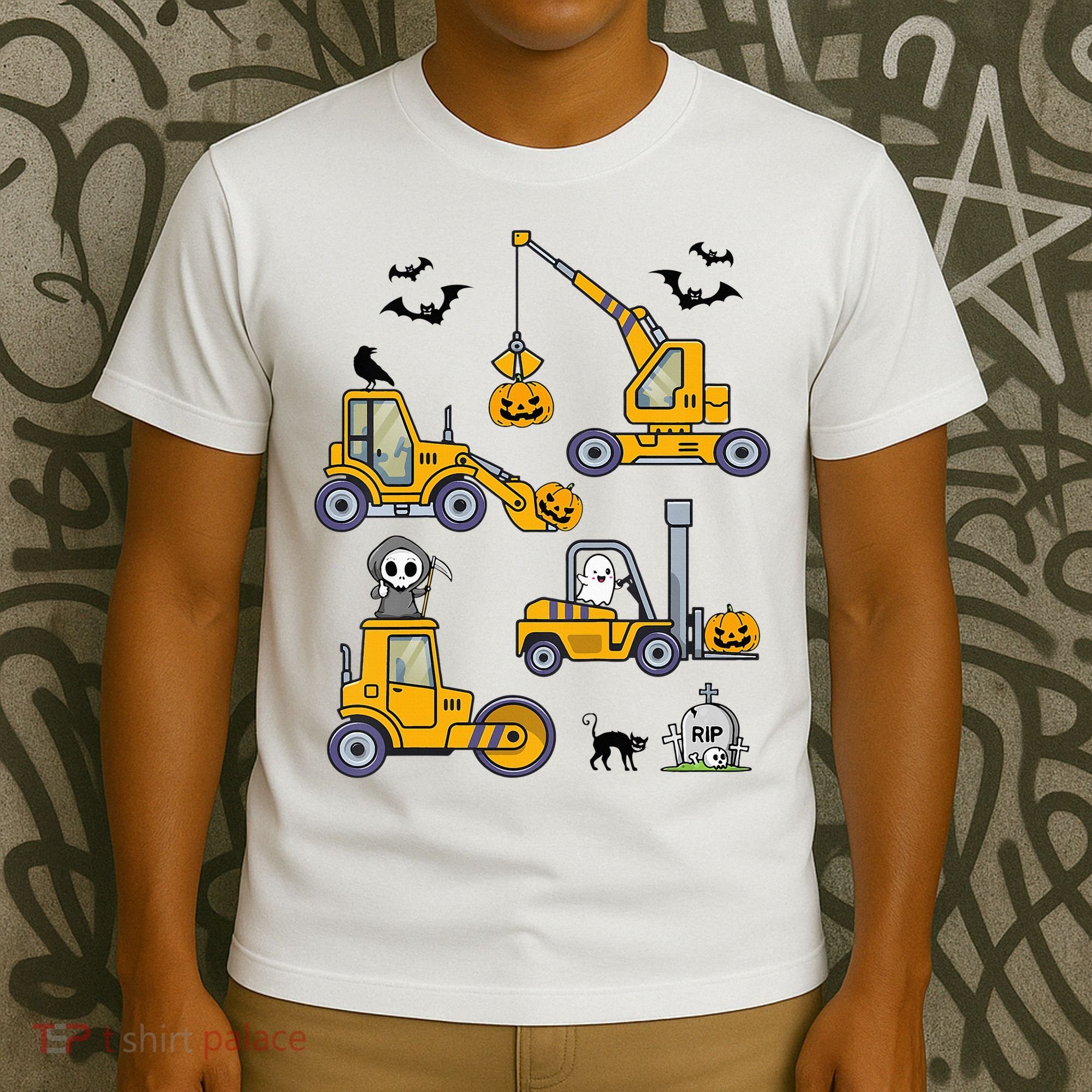 Halloween Construction Vehicles Truck Pumpkin  T-Shirt