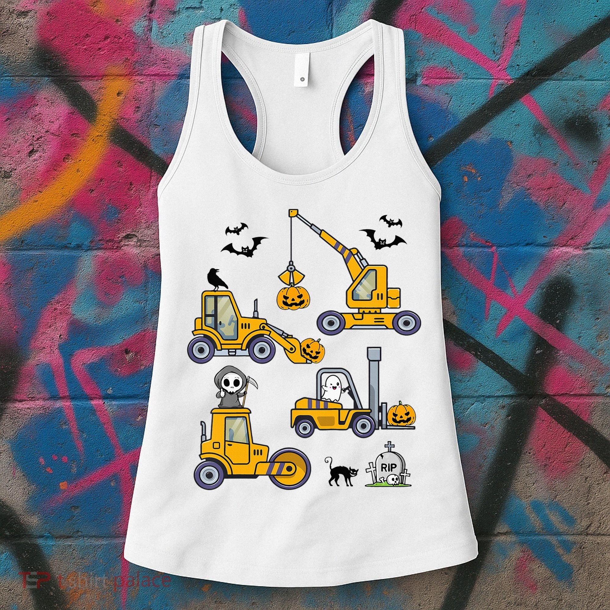 Halloween Construction Vehicles Truck Pumpkin  Women's Tank Top
