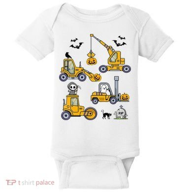 Halloween Construction Vehicles Truck Pumpkin  Baby Bodysuit