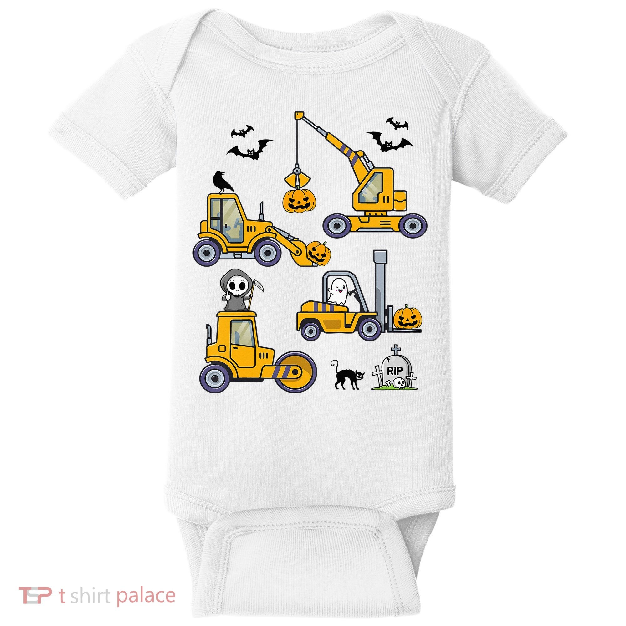 Halloween Construction Vehicles Truck Pumpkin  Baby Bodysuit