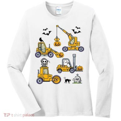Halloween Construction Vehicles Truck Pumpkin  Women's Long Sleeve Shirt
