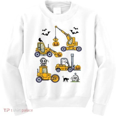 Halloween Construction Vehicles Truck Pumpkin  Kids Sweatshirt