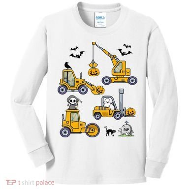 Halloween Construction Vehicles Truck Pumpkin  Kids Long Sleeve Shirt