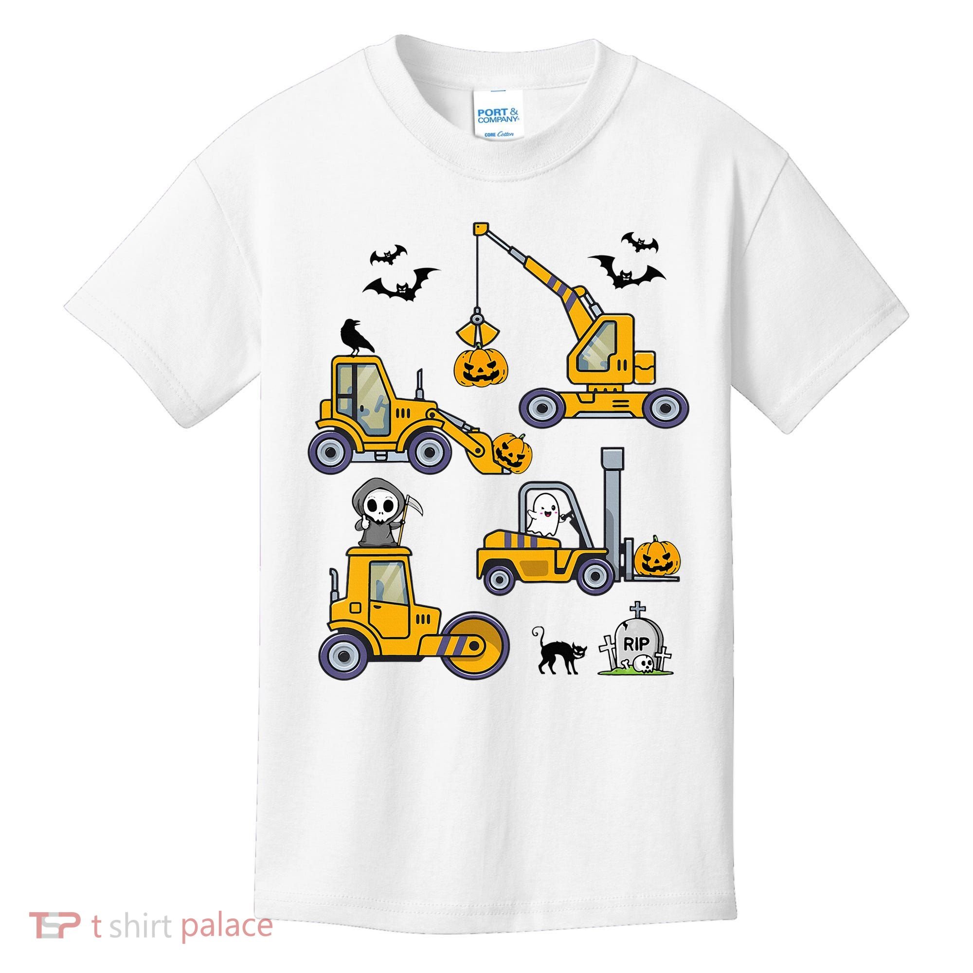 Halloween Construction Vehicles Truck Pumpkin  Kids T-Shirt
