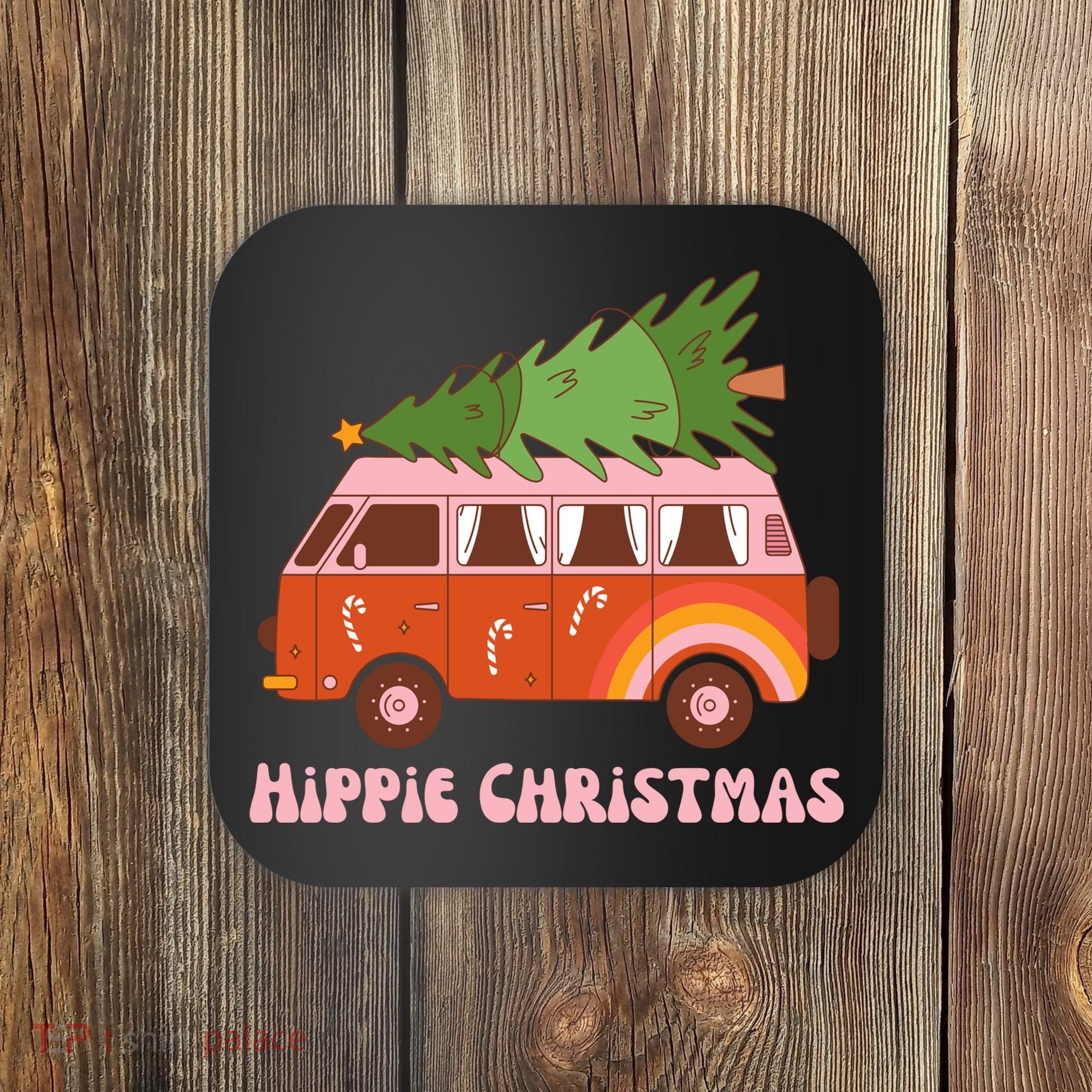 Hippie Christmas Van Holiday Coaster