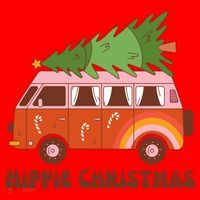 Hippie Christmas Van Holiday Santa Hat thumb 1