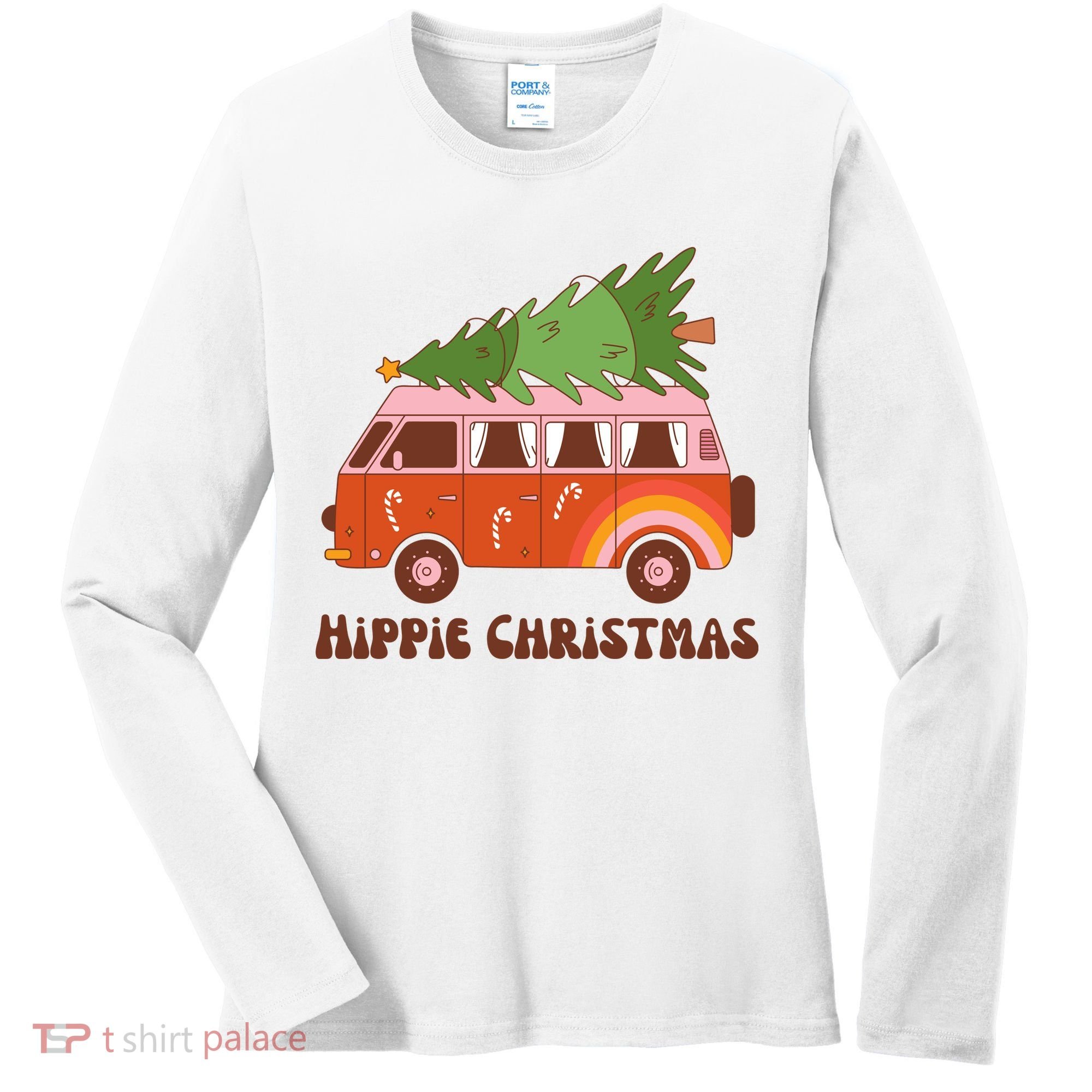 Hippie Christmas Van Holiday Women's Long Sleeve Shirt