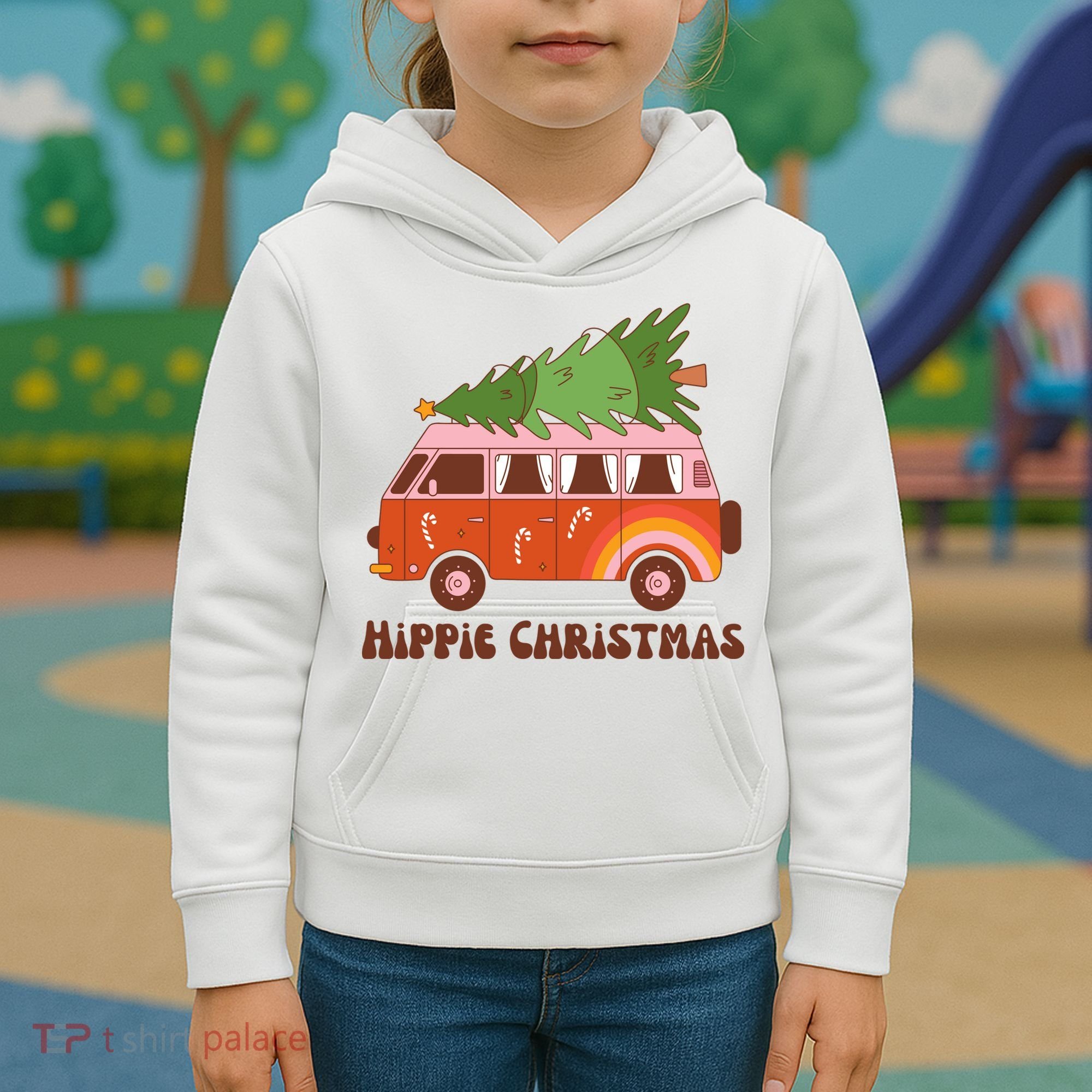 Hippie Christmas Van Holiday Kids Hoodie