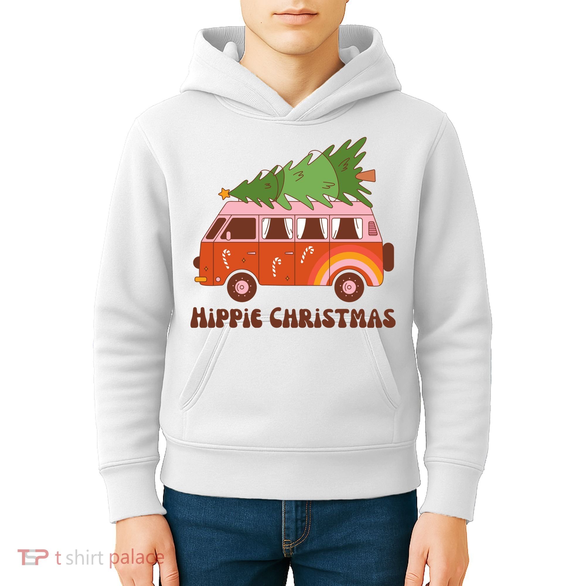 Hippie Christmas Van Holiday Kids Hoodie