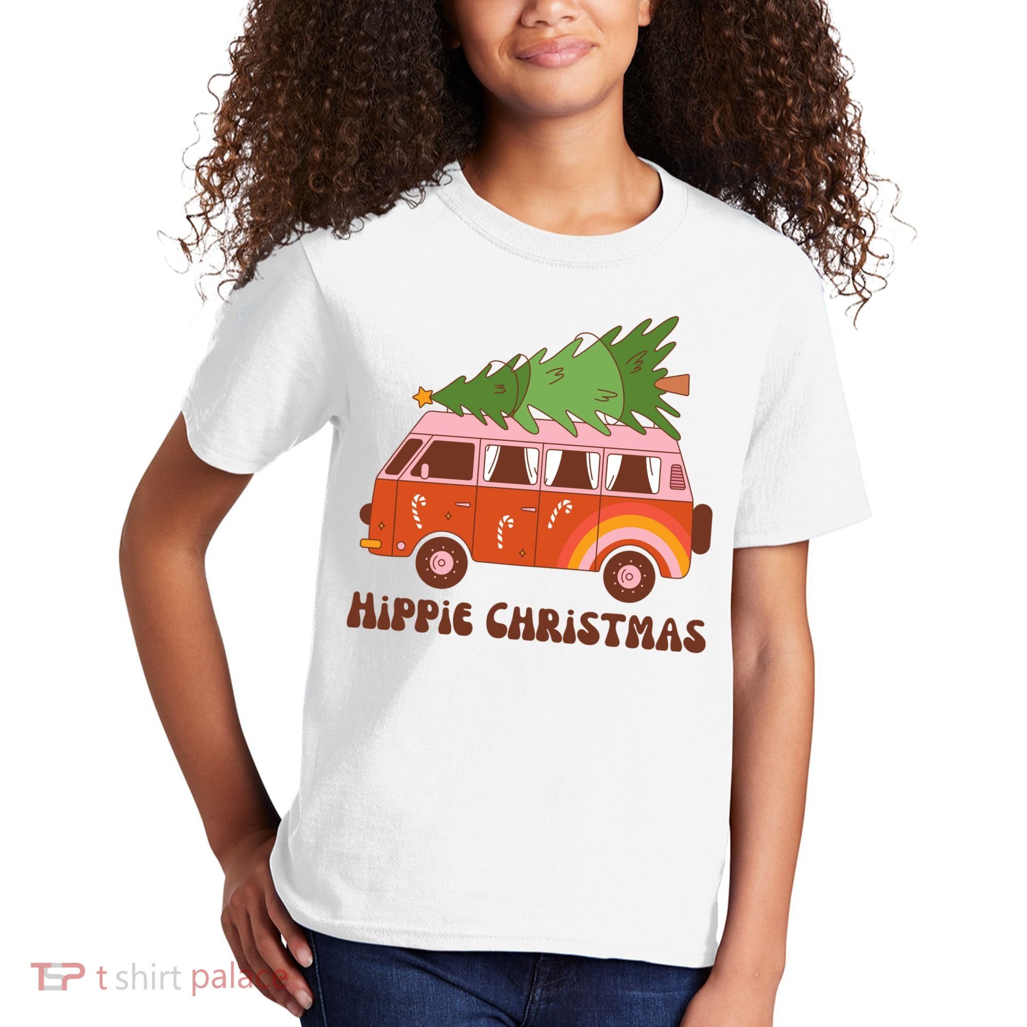 Hippie Christmas Van Holiday Kids T-Shirt