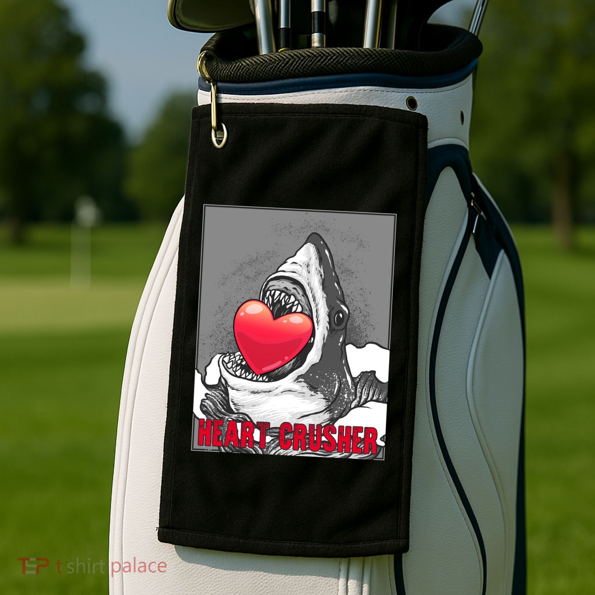 Heart Crusher Valentine's Day Shark Lover Cute Gift Golf Towel