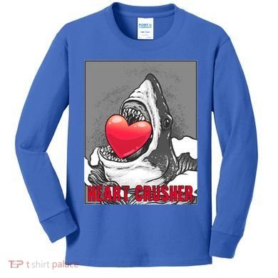Heart Crusher Valentine's Day Shark Lover Cute Gift Kids Long Sleeve Shirt