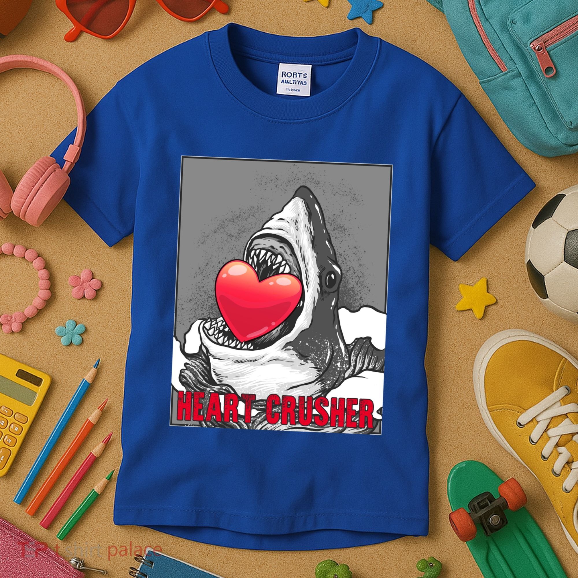 Heart Crusher Valentine's Day Shark Lover Cute Gift Kids T-Shirt