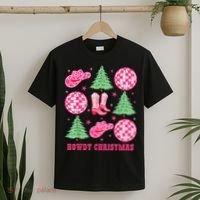 Howdy Christmas Western Cowgirl Boots And Hats Xmas Trees T-Shirt thumb 2