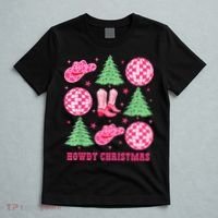 Howdy Christmas Western Cowgirl Boots And Hats Xmas Trees T-Shirt thumb 5