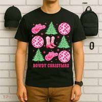 Howdy Christmas Western Cowgirl Boots And Hats Xmas Trees T-Shirt thumb 6