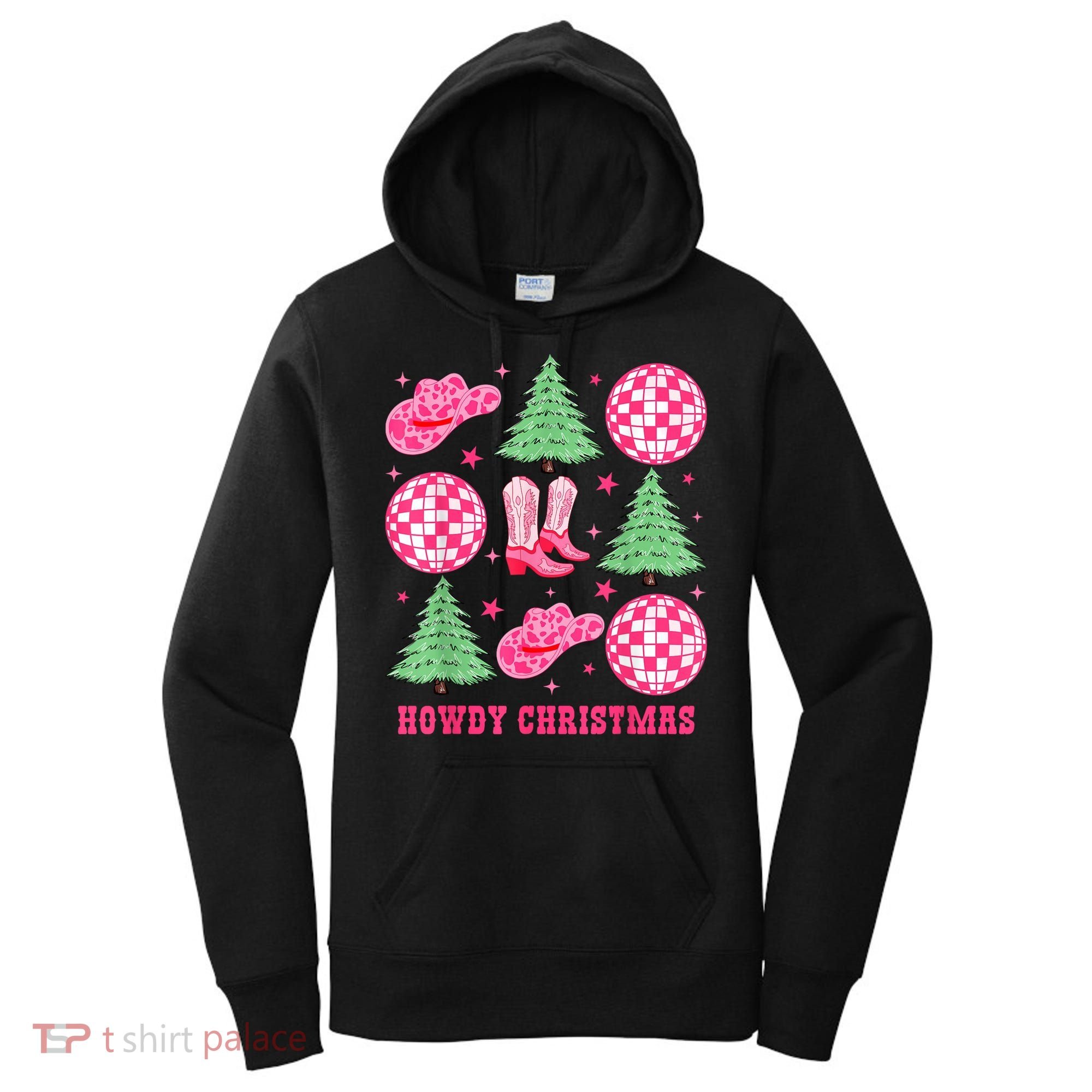 Howdy Christmas Western Cowgirl Boots And Hats Xmas Trees Women's Hoodie