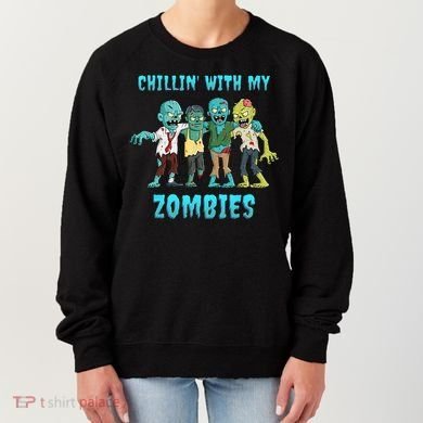 Halloween Chillin With My Zombies Funny Women's Sweatshirt
