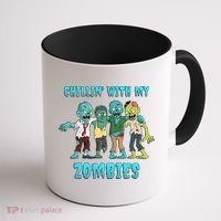 Halloween Chillin With My Zombies Funny Coffee Mug thumb 1
