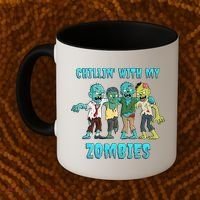 Halloween Chillin With My Zombies Funny Coffee Mug thumb 2