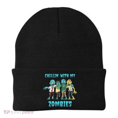 Halloween Chillin With My Zombies Funny Beanie