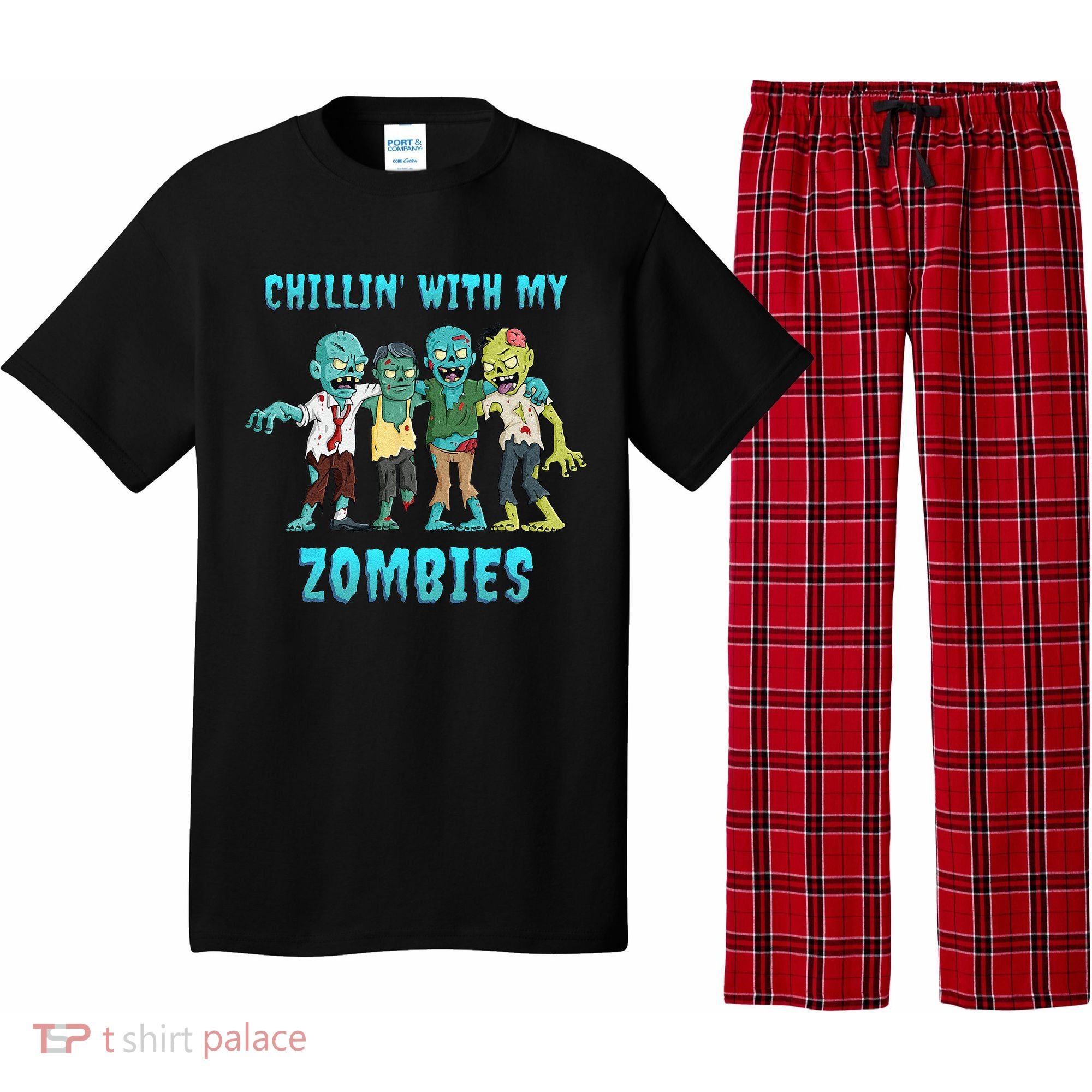 Halloween Chillin With My Zombies Funny Pajama Set