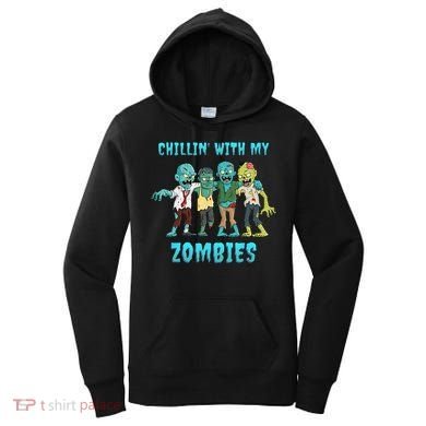 Halloween Chillin With My Zombies Funny Women's Hoodie