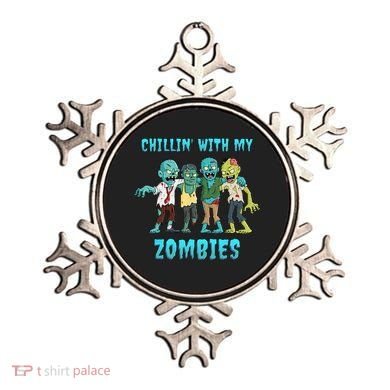 Halloween Chillin With My Zombies Funny Ornament