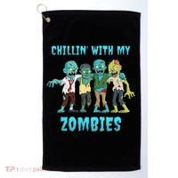 Halloween Chillin With My Zombies Funny Golf Towel thumb 0