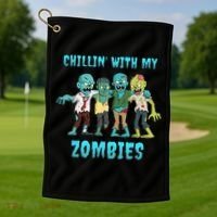Halloween Chillin With My Zombies Funny Golf Towel thumb 1