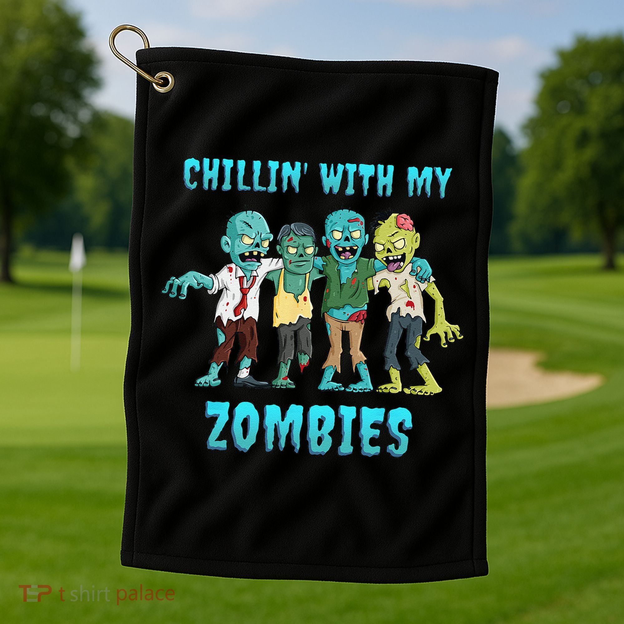 Halloween Chillin With My Zombies Funny Golf Towel