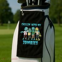 Halloween Chillin With My Zombies Funny Golf Towel thumb 2