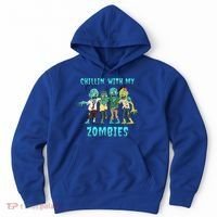 Halloween Chillin With My Zombies Funny Hoodie thumb 0