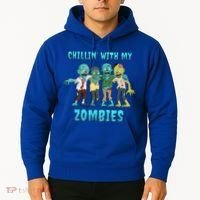 Halloween Chillin With My Zombies Funny Hoodie thumb 2