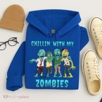Halloween Chillin With My Zombies Funny Hoodie thumb 4