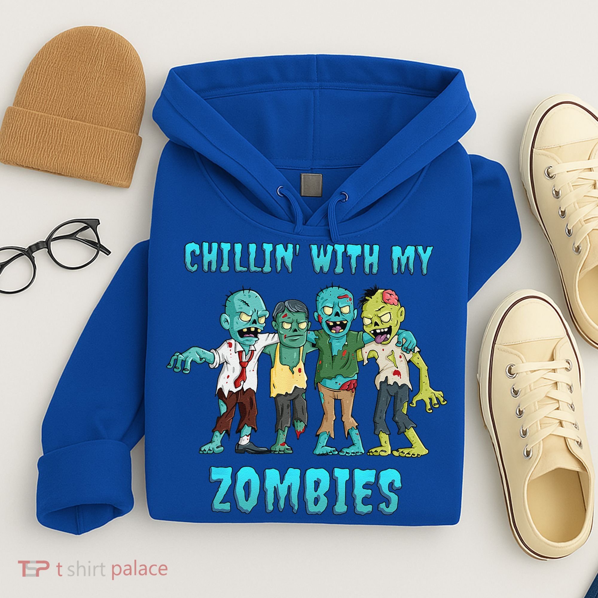 Halloween Chillin With My Zombies Funny Hoodie